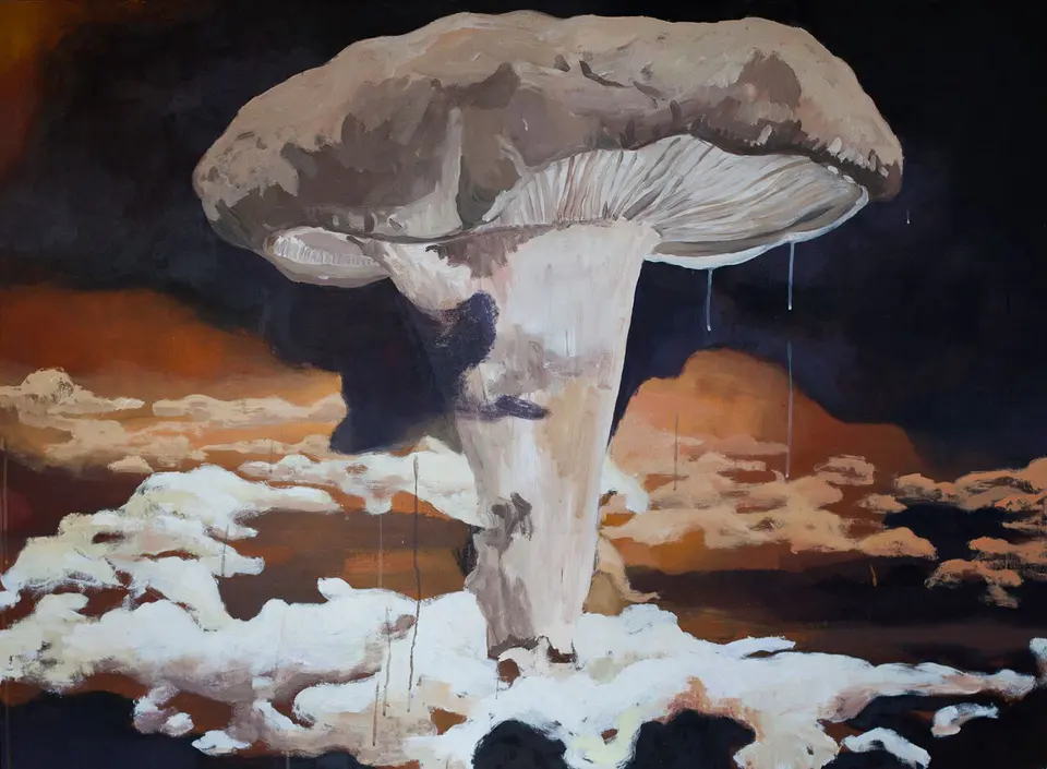 Barbara Kastelec: Atomske gobe (Fat man/Golobica), slikarsko delo