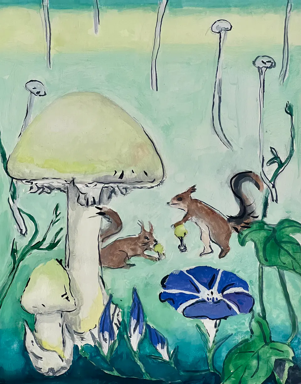 Barbara Kastelec: Fungivori (Veverica), gvaš na lesu