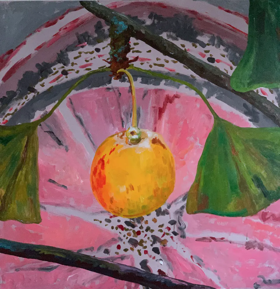 Barbara Kastelec: Rastlinske celice (Ginko), akril na platnu