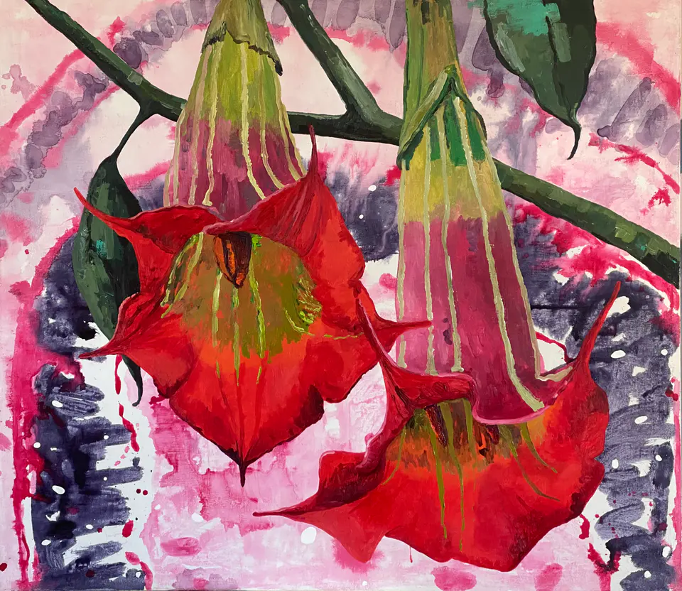 Barbara Kastelec: Rastlinske celice (Datura), akril na platnu