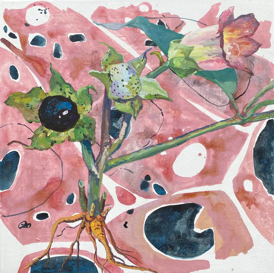 Barbara Kastelec: Rastlinske celice (Belladonna), akril na platnu