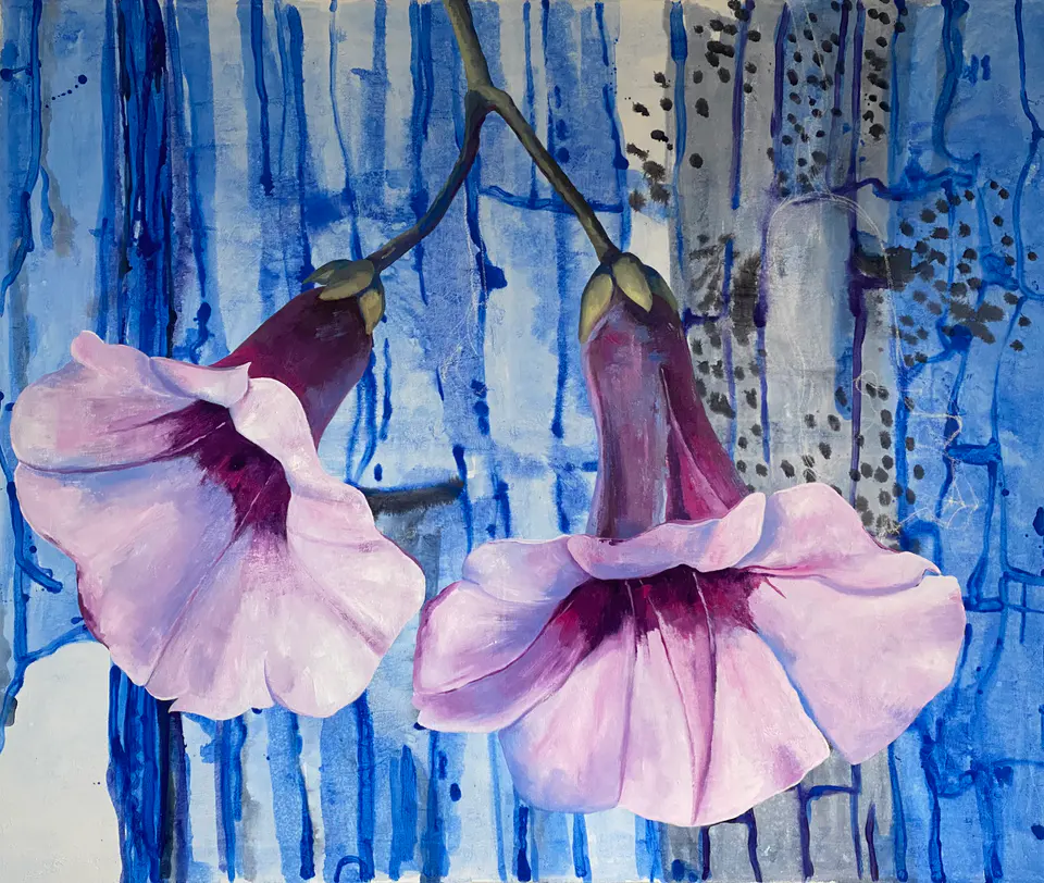 Barbara Kastelec: Rastlinske celice (Hawaiian baby woodrose), akril na platnu