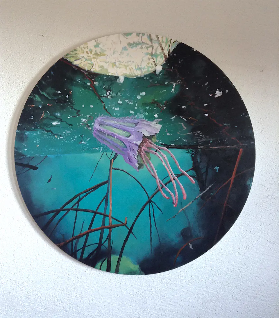 Barbara Kastelec: Semena (Scabiosa columbaria / Malo kingi (2014)
akril na platnu), akril na platnu