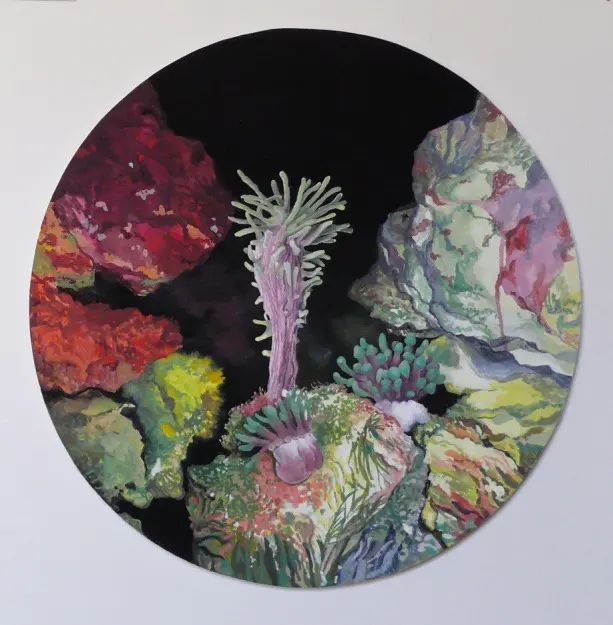 Barbara Kastelec: Semena (Darlingtonia californica/Candylactis gigantean (2014)
gvaš na platnu), gvaš