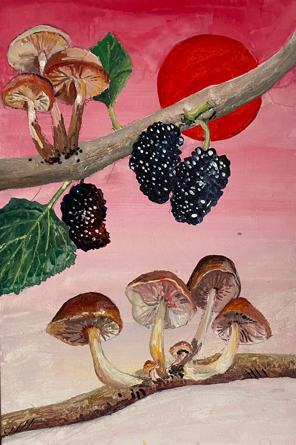 Barbara Kastelec: Življenje; Gobe (Wild enoki mushroom and sun), slikarsko delo