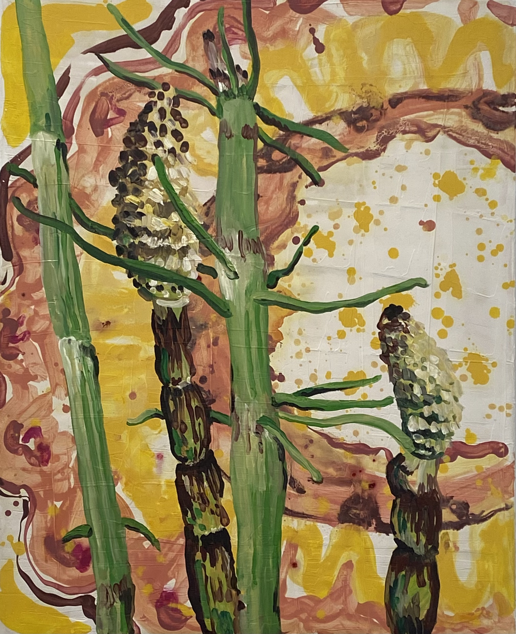 Njivska preslica, gips in akril na platnu, 70 x 100 cm, 2021