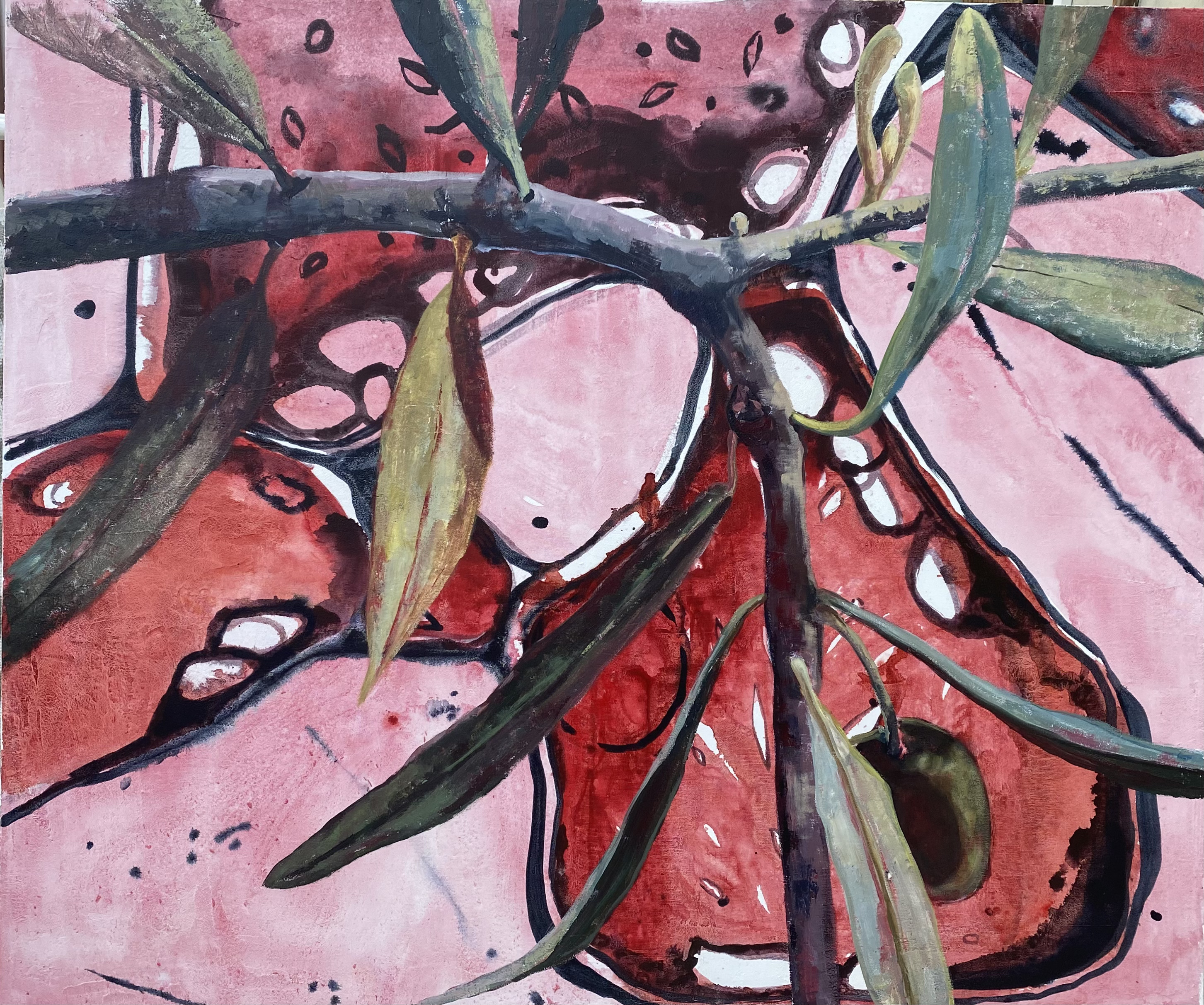 Olea europaea sativa, akril na platno, 130 x 110 cm, 2022