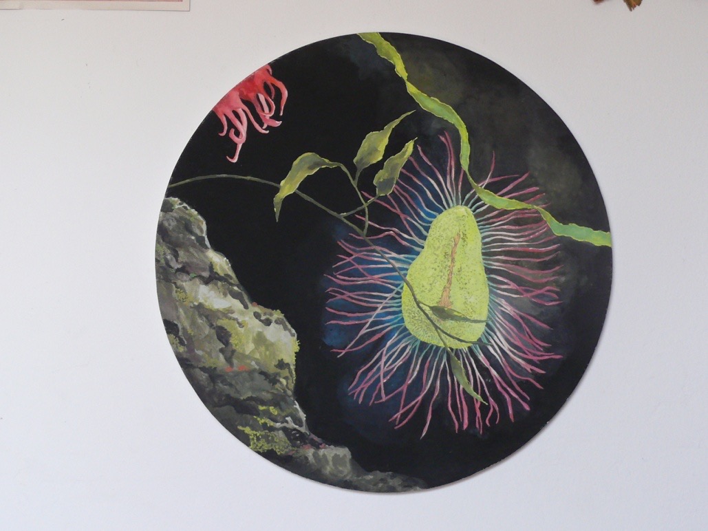 Hibiscus mutabilis/Phylum Annelida (2014)
gvaš na platnu, premer - 50 cm