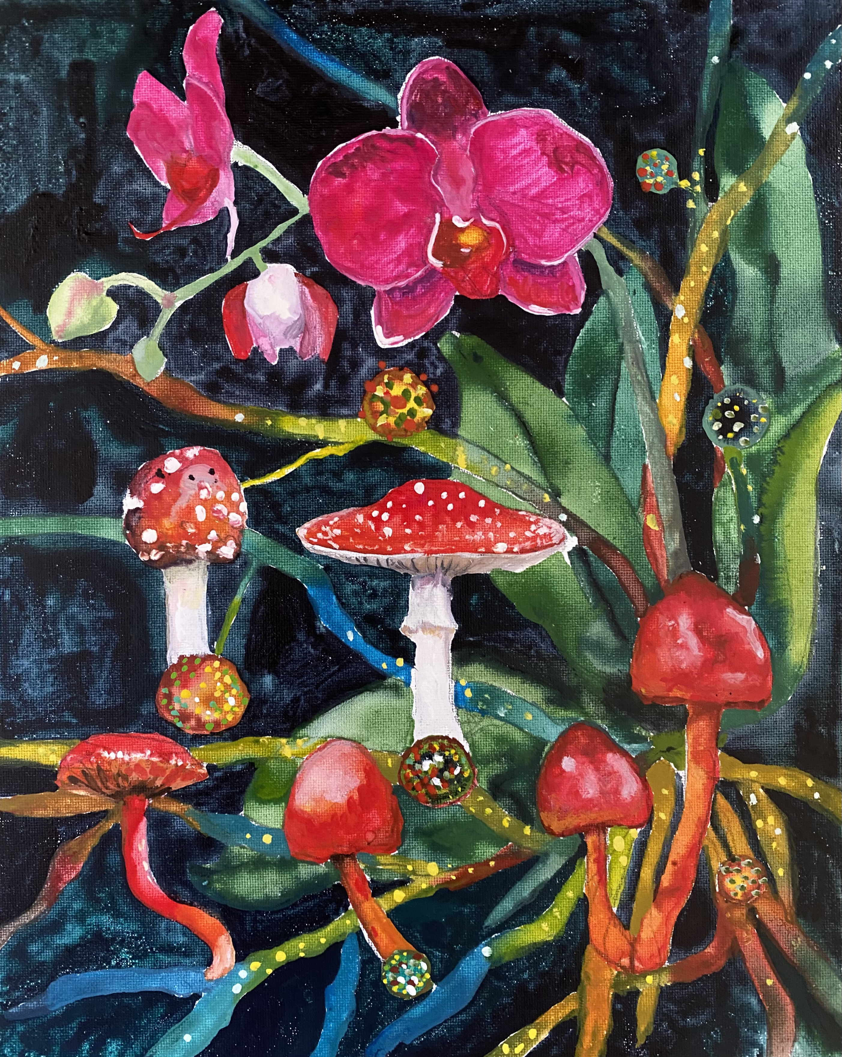 Mycorrhiza, 20 x 25 cm, aquarell on wooden panel, 2023