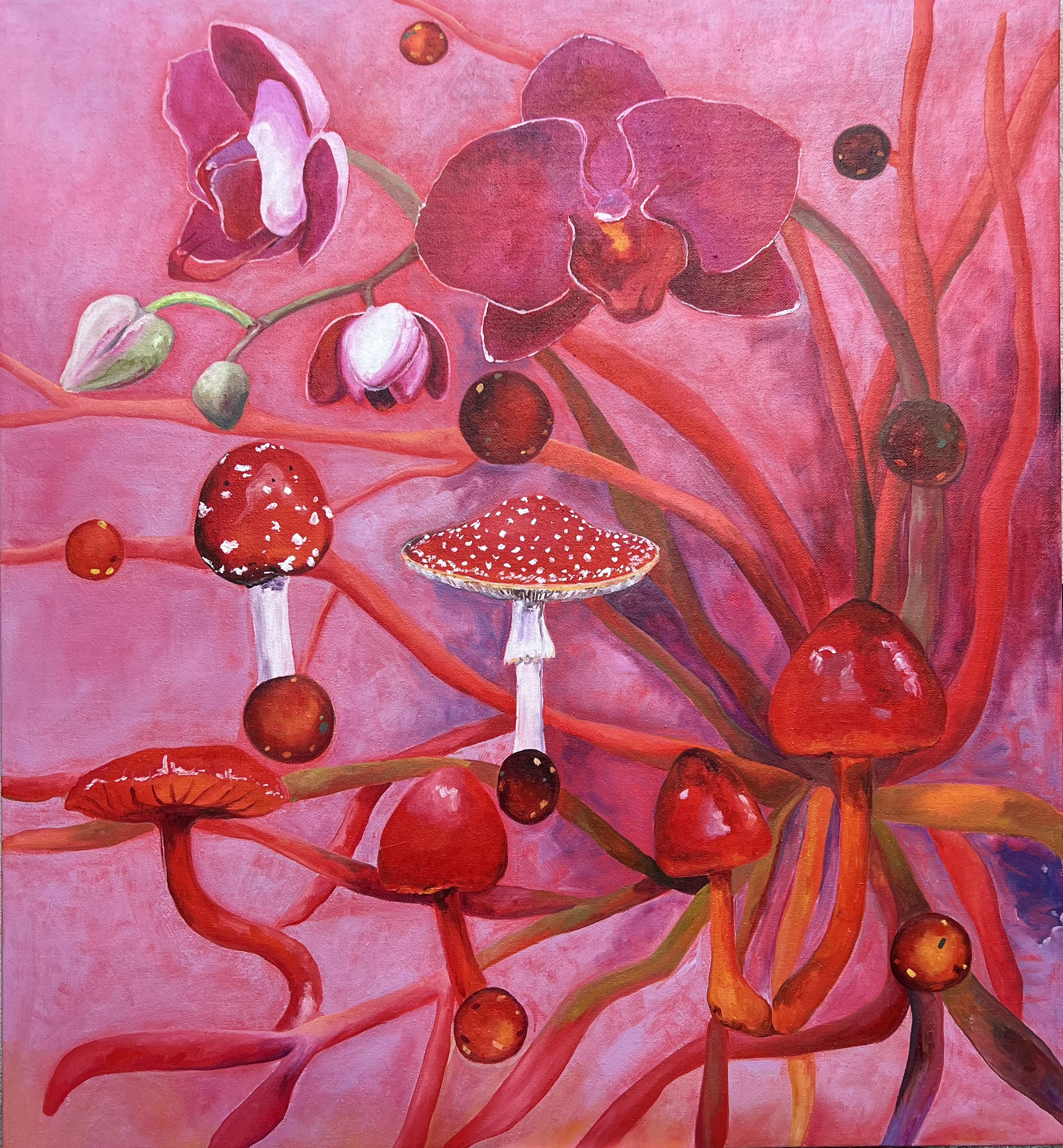 Mikoriza, 2025, akril, platno, 110 × 120 cm