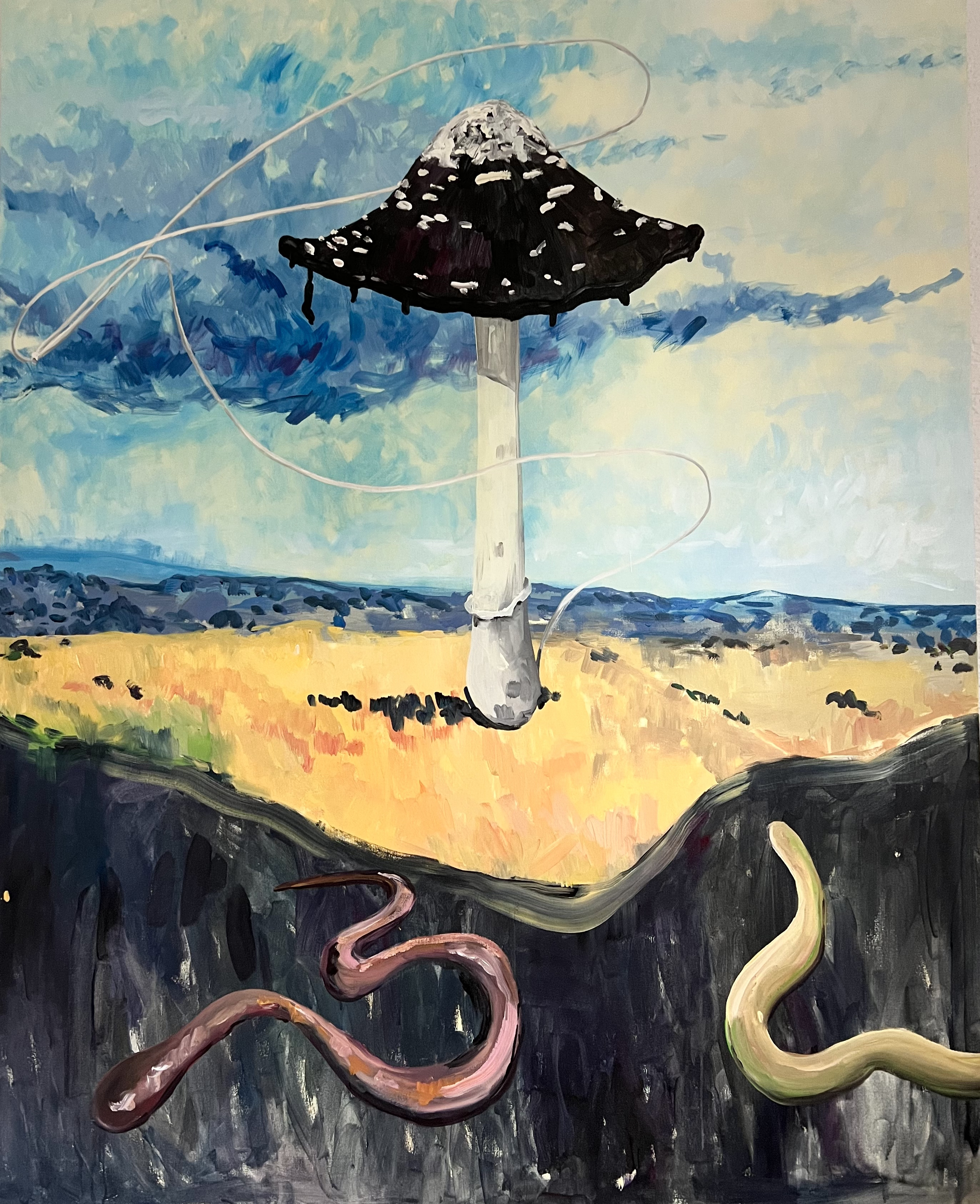 Tintnica in nematodi, 2025, akril na platnu, 130 x 160 cm